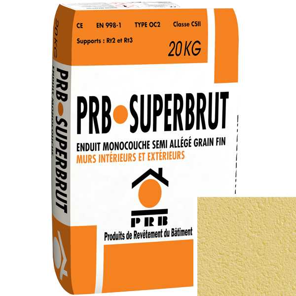 Enduit monocouche semi-allégé à grain fin PRB Superbrut type OC2 - Rio - sac de 20 kg