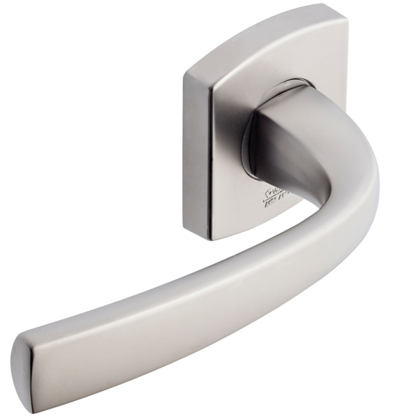 Ensemble poignée de porte à bec de cane sur rosace Vachette Muze - chrome velours - béquille double de carré 7 mm