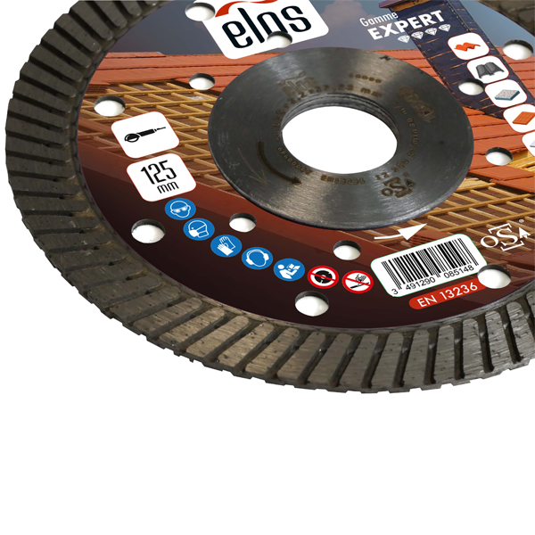 Disque diamant expert pour matériaux durs Ø 125 mm - Elos - Jante crénelée 2,2 x 12 mm - Alésage 22,23 mm