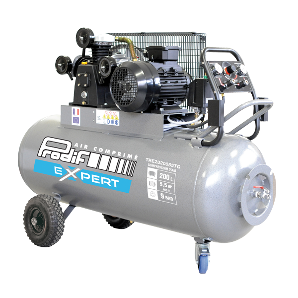 Compresseur triphasé à courroie Prodif Expert 200 litres 9 bar débit air restitué 450 L/min