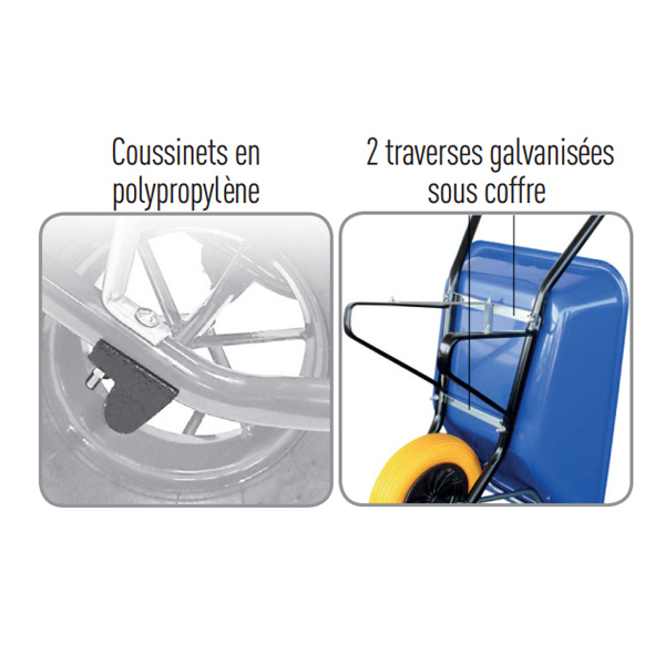 Brouette roue increvable - Obra - charge utile 180 kg - capacité 100 L