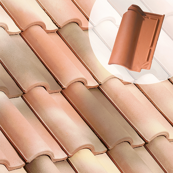 Tuile en terre cuite - Romane Sans - double emboîtement grand moule fortement galbée - Ancien