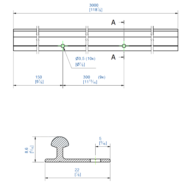 Rail bas en aluminium à visser Mantion 60/300 pour système Pico 60 - 3 mètres