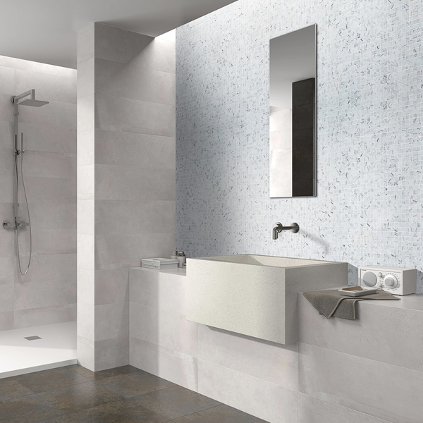 Mosaïque en émaux de verre antidérapants Zen - carreau de 2,5 x 2,5 cm - trame de 49,5 x 31,2 cm - Carrara