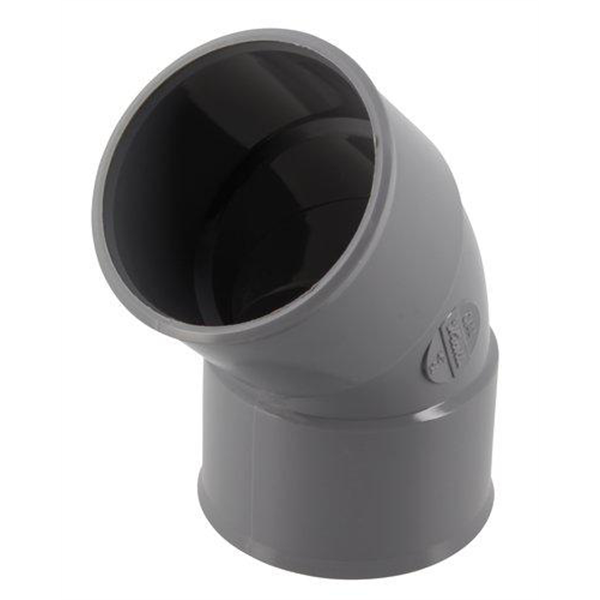 Coude femelle/femelle Nicoll pour évacuation eaux usées - Diamètre 50 mm - Angle 45° - PVC - Gris