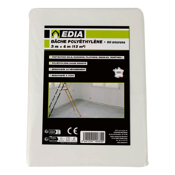 Bâche de protection imperméable pour chantier - Bâche transparente - 4,00 M x 3,00 M - 12,00 M²