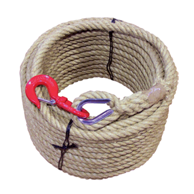 Corde à poulie en chanvre avec crochet de sécurité - Diamètre Ø 20/22 mm - Longueur 30 m