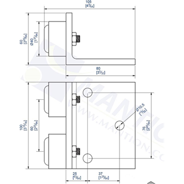 Butoir à visser avec 2 amortisseurs caoutchouc