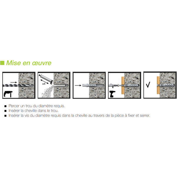 Cheville nylon à expansion avec collerette Edia Ø 8 mm Longueur 40 mm - Gris - Boîte de 150