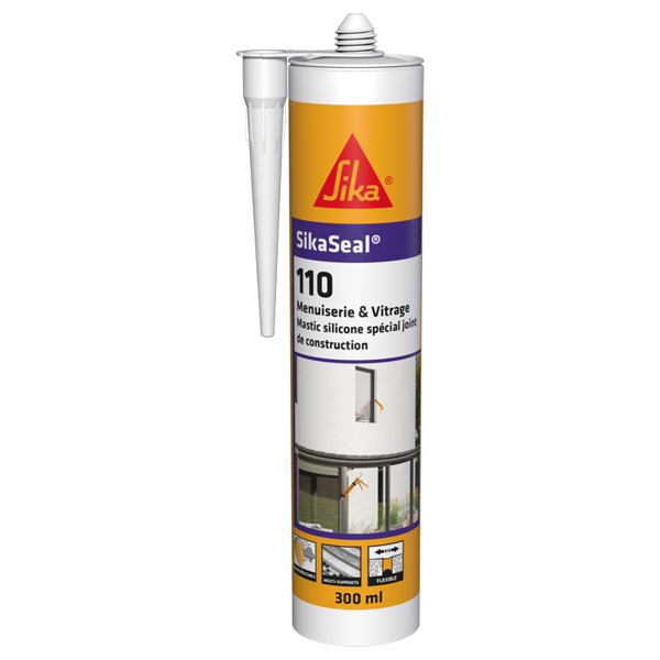 Mastic silicone pour joints de menuiseries et vitrages - SikaSeal 110 - Transparent - cartouche de 300 ml