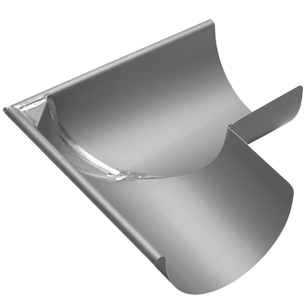 Équerre soudée d'angle extérieur en zinc Rheinzink pour gouttière demi-ronde de 250 MM - boudin Ø 14 MM