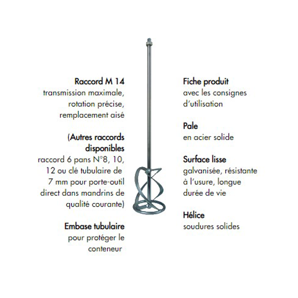 Pale de malaxage pour mortier Ø140 mm - Raccord M14 - MG Eibenstock - Longueur 600mm