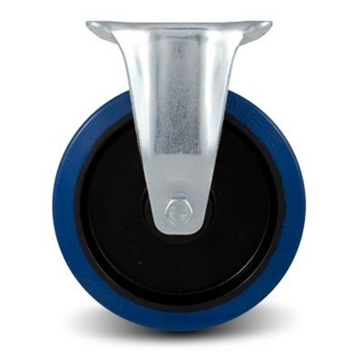 Roulette sur platine fixe caoutchouc élastique bleu diamètre 160 mm