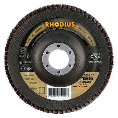 Disque à lamelles spécial acier et inox - LSZ F1 Rhodius - 125 x 22.23 mm - grain 80