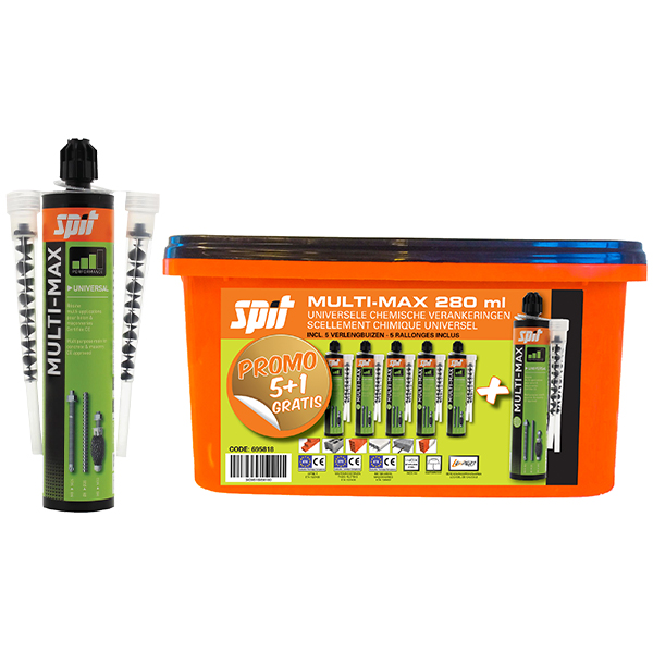 Scellement chimique multi-matériaux - Spit Multi-Max - seau de 5 cartouches de 280 ml + 1 offerte