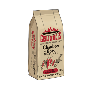 Charbon de bois naturel - qualité restaurant - Grill O'Bois - sac de 50 L