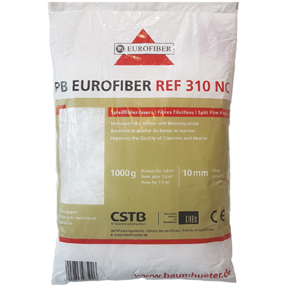 Fibre polypropylène Eurofibres 10 mm pour béton mortier chape sac 1 kg