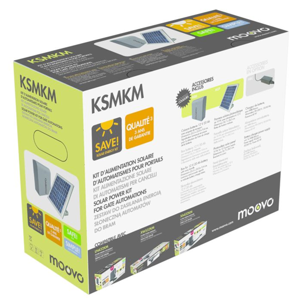 Panneau solaire pour moteur de portail Moovo avec caisson batterie 12 V