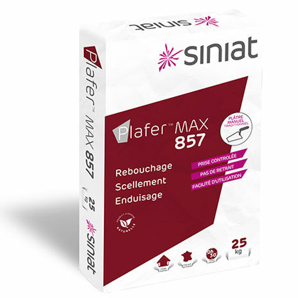 Plâtre manuel à prise contrôlée pour rebouchages scellements et enduisages - Plafer Max 857 Siniat - sac de 25 KG
