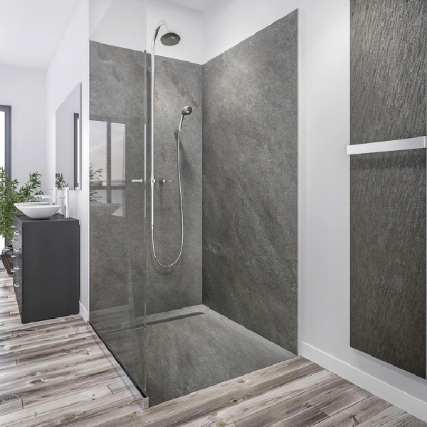 Panneau mural salle de bain en pierre naturelle - Étanche et Recoupable - 250 x 100 cm - Granit Clair - ép. 3 mm