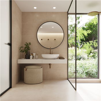 Faïence salle de bain effet béton ciré en grès cérame émaillé rectifié - Betonico - 60,0 CM x 30,0 CM - ép. 8,00 MM - Beige clair