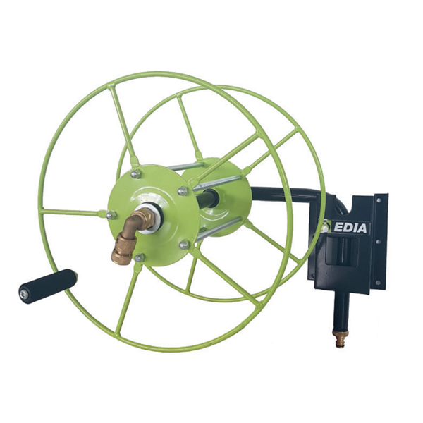 Dévidoir mural métallique Edia pour tuyau d'arrosage de 50 mètres diamètre 15 mm - vert et noir