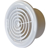 Bouche de ventilation PVC blanc Autogyre - Ø grille 165 mm - Ø manchette de fixation 125 mm - longueur 60 mm