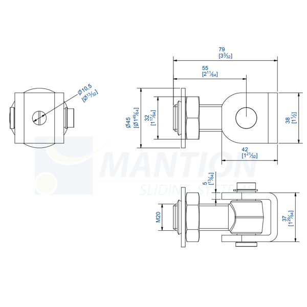 Gond réglable à souder M20 avec chape pour portail battant - Vantail de 150 Kg - Acier zingué - Lot de 2