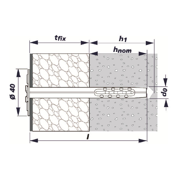 Cheville à frapper Métal-Iso L250mm isolant souple et rigide d'épaisseur 200mm - Boîte de 250