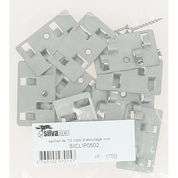 Clip d'aboutage inox avec vis pour fixation lame de terrasse Silvadec sur lambourde - Sachet de 10 pièces