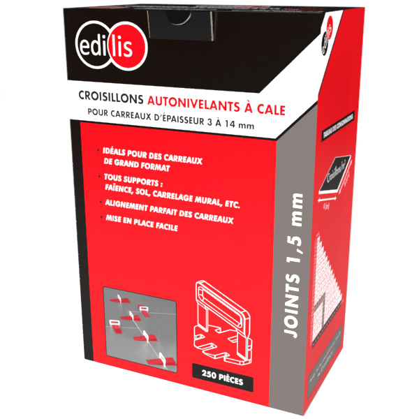 Croisillon autonivelant à cale Edilis pour carrelage grand format de 3 à 14 MM d'épaisseur - joint de 1,5 MM - 250 pièces