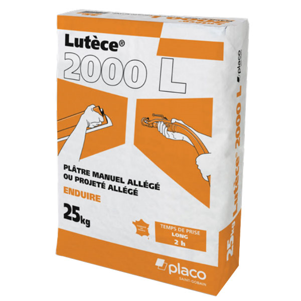 Plâtre allégé à prise longue pour enduisage des murs et plafonds - Lutèce 2000 L - sac de 25 kg