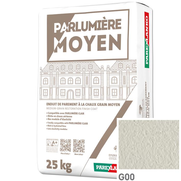 Enduit de parement à la chaux à grain moyen Parexlanko Parlumière - G00 Blanc naturel - Sac de 25 KG