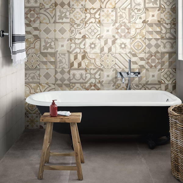 Carrelage intérieur effet carreaux de ciment - Ottocento Decoro Mix - 20,0 CM x 20,0 CM - ép. 10,00 MM - Ambra