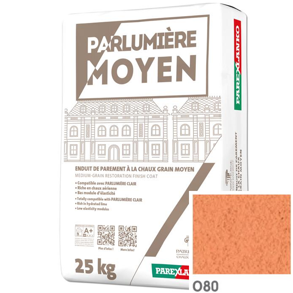 Enduit de parement à la chaux à grain moyen Parexlanko Parlumière - O80 Terre orangé - Sac de 25 KG