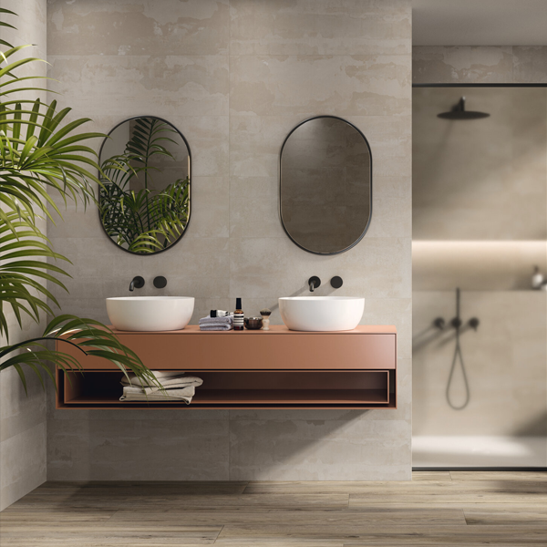 Faïence murale rectifiée effet béton Hoss - 30,0 cm x 90,0 cm - ép. 8,80 mm - coloris Taupe mat