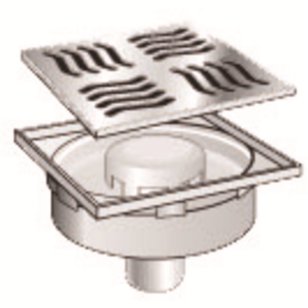 SIPHONETTE 150X150 ABS GRILLE INOX  SORTIE V.DN.50