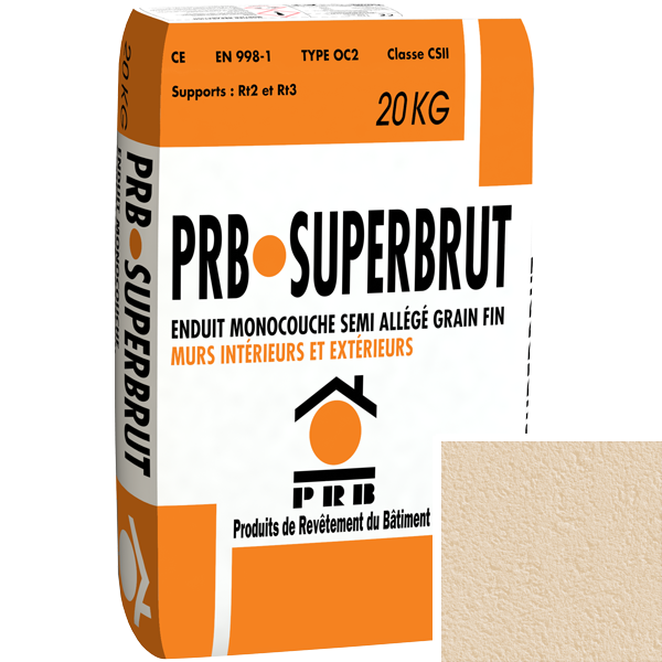 Enduit monocouche semi-allégé à grain fin PRB Superbrut type OC2 - Trinidad - sac de 20 kg