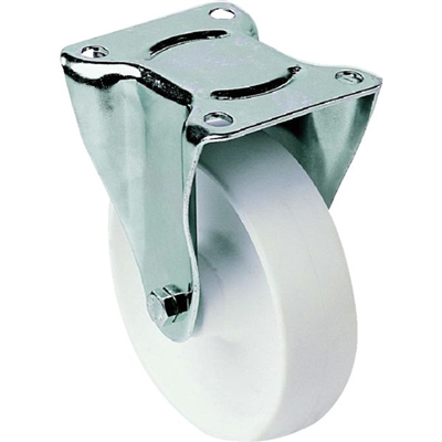 Roulette en polypropylène blanc à platine fixe en acier zingué - diamètre 150 mm - capacité de 350 kg