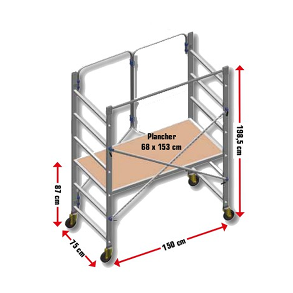 Échafaudage roulant châssis pliable Aluxis Mini 87 - 2,90 m - Montage rapide - Aluminium - Altrad