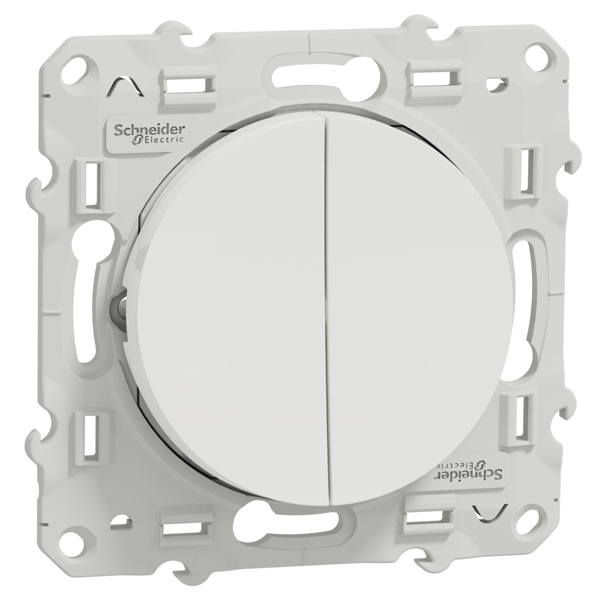 Interrupteur double poussoir Schneider Odace à encastrer - avec support de fixation - blanc - 10A 250V
