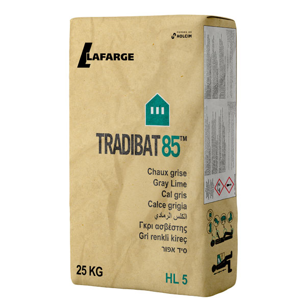 Chaux grise HL5 pour enduits maçonneries et couvertures - Tradibat 85 - sac de 25,0 KG