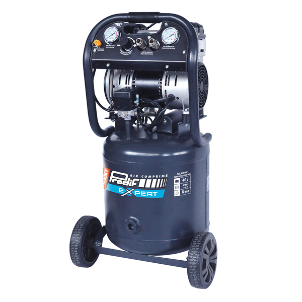 Compresseur vertical silencieux Prodif Expert SIL860V - capacité 40,0 LTR - 2 CV - 8 bar - débit restitué 170 L/min