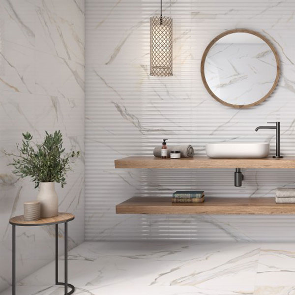 Faïence salle de bain et cuisine effet marbre - Vogue - 20 x 60 cm - ép. 8 mm - Oro brillant