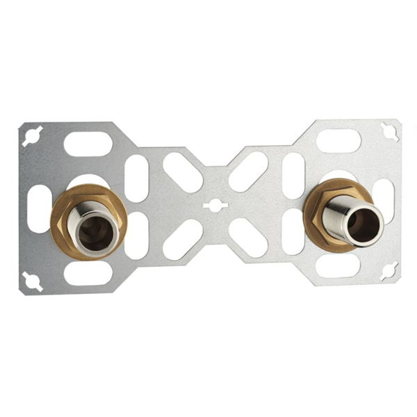 Platine de fixation mural double pour tube PER à compression - Fix System - Diamètre 16 mm - Sorties mâles 20 x 27