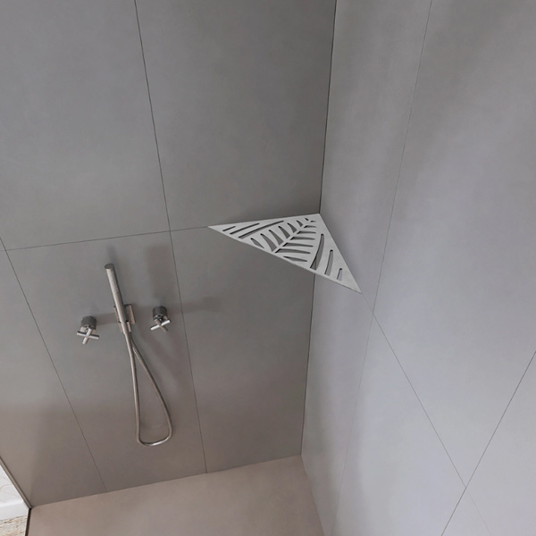 Étagère de douche en acier Inox brossé - forme Triangulaire design Jungle - 37,0 CM x 26,0 CM x 3,00 MM