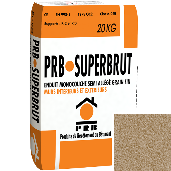 Enduit monocouche semi-allégé à grain fin PRB Superbrut type OC2 - Lascaux - sac de 20 kg