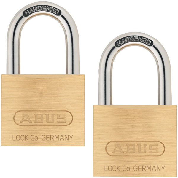 Cadenas à clé Abus 60/40 en laiton massif avec anse en acier cémenté - avec 2 clés - 38,5 x 65,5 mm - lot de 2