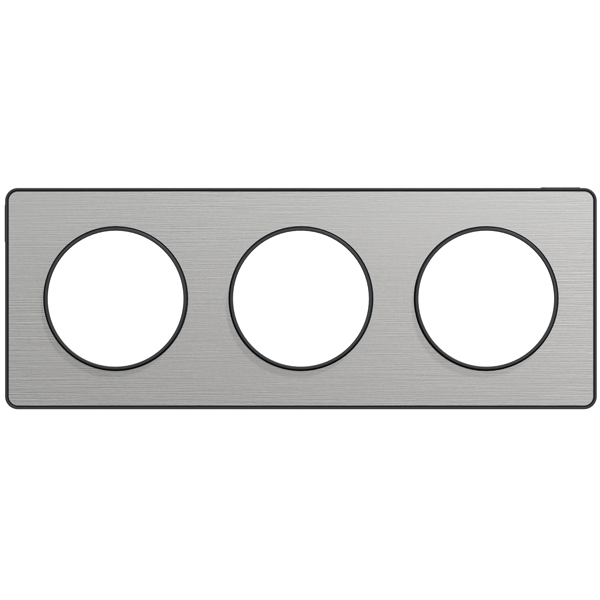Plaque de finition triple Schneider Odace Touch pour 3 postes encastrés - alu brossé liseré anthracite