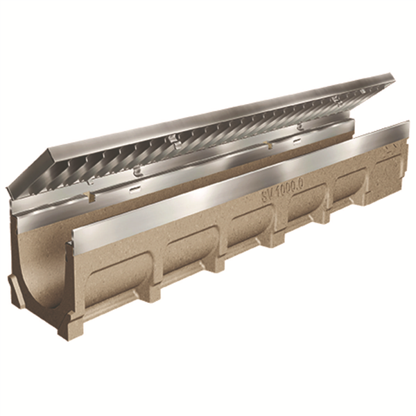 Caniveau MEADRAIN SV1000 avec grille passerelle fonte CLIPFIX C250 1M